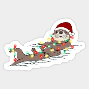 Otter Santa Christmas Lights Sticker